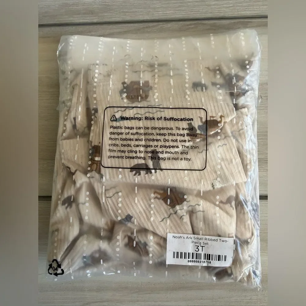 Brave Little Ones Noah's Ark Small Ribbed Two-Piece Set Tan 3T NWT